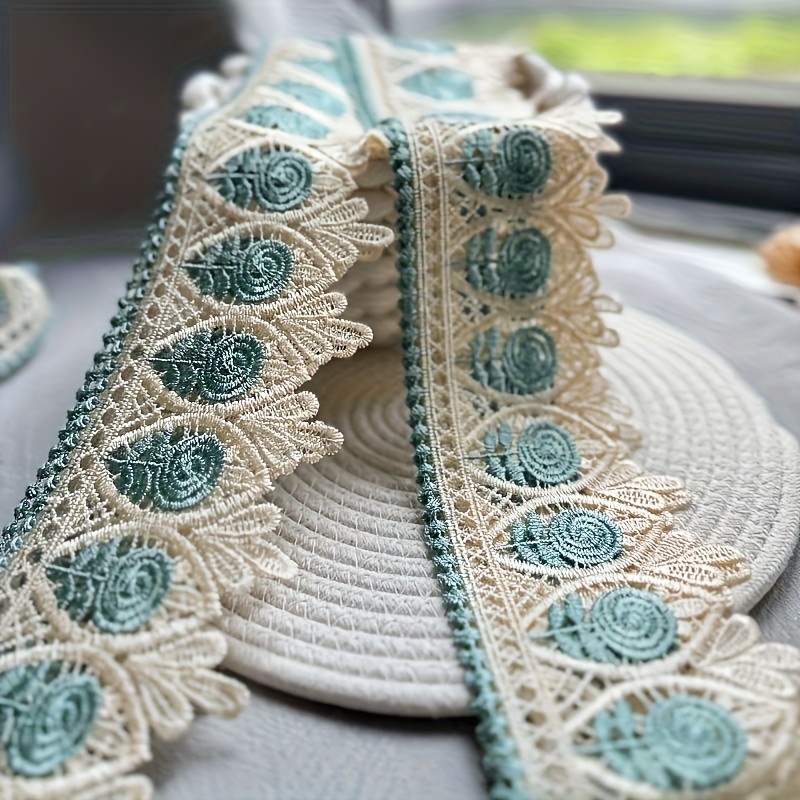 TEMU Ruban de dentelle verte en longueurs d'une et deux yards, avec floraux brodés. Convient pour les vêtements DIY hydrosolubles, les rideaux, les