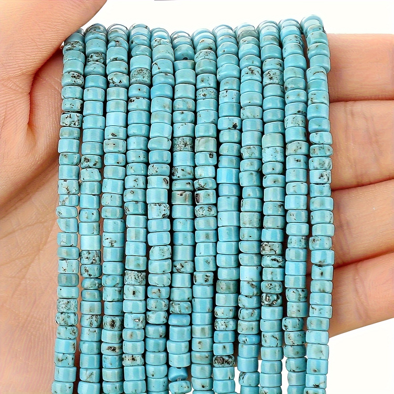 

150pcs Perles en de disque plat en turquoise naturelle, 4mm x 2mm Perles d'espace en pierre ronde pour la fabrication de bijoux DIY, Bracelet Collier Fournitures d'artisanat