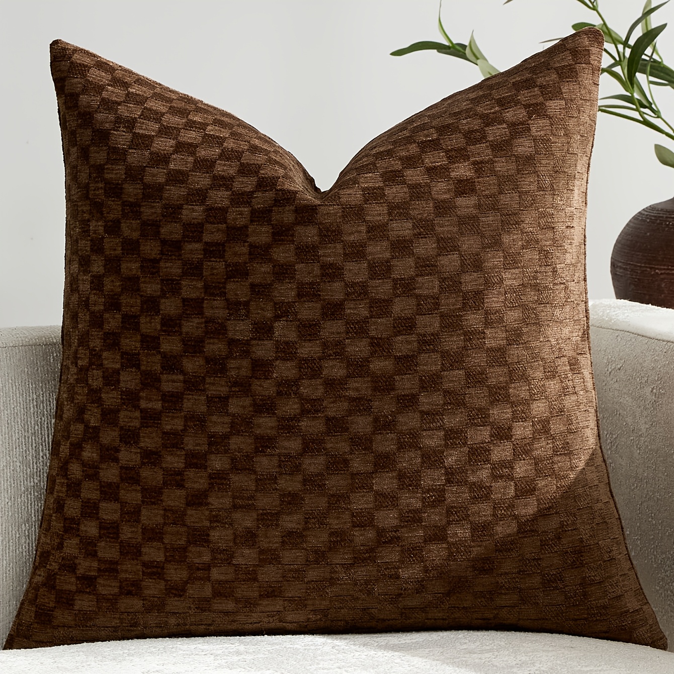 TEMU Single-piece Chenille Plaid Pillowcase Cushion Cover, Nordic Style Instagram-decorative Pillowcase, Suitable For Living Room, Bedroom, Sofa