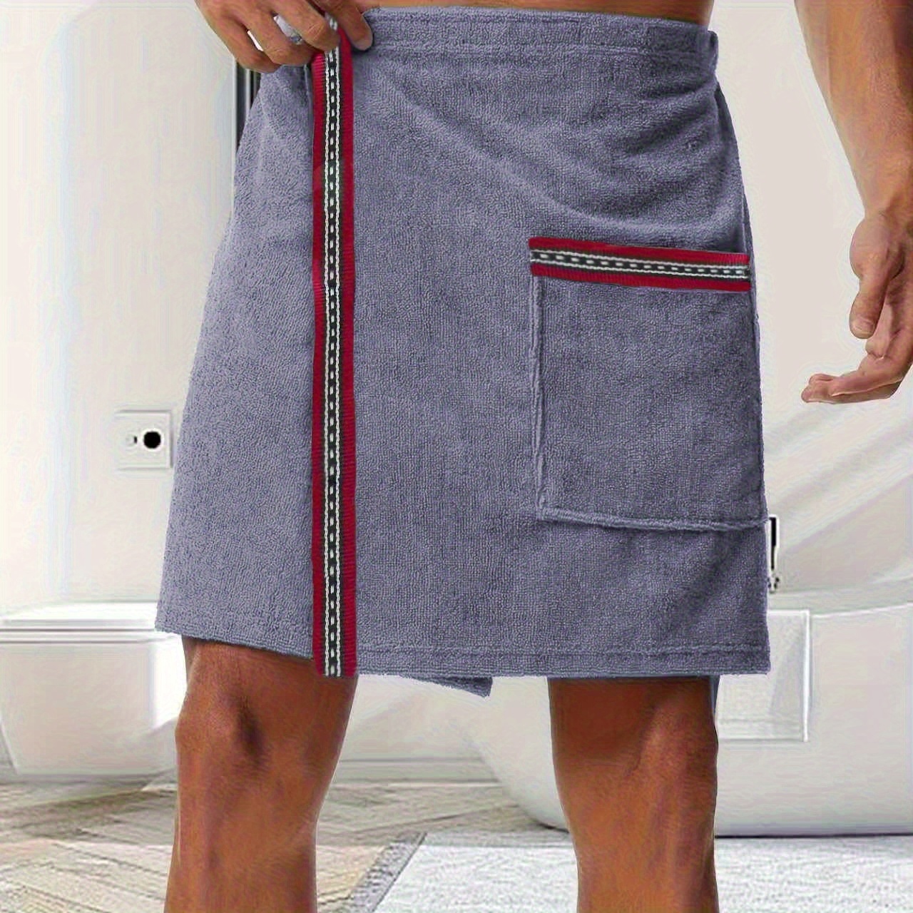 Image of 1pc Microfiber Men's Bath Skirt, Multi-functional, Soft, Absorbent, For Bathing, Swimming, Leisure, Personal Use, Gift