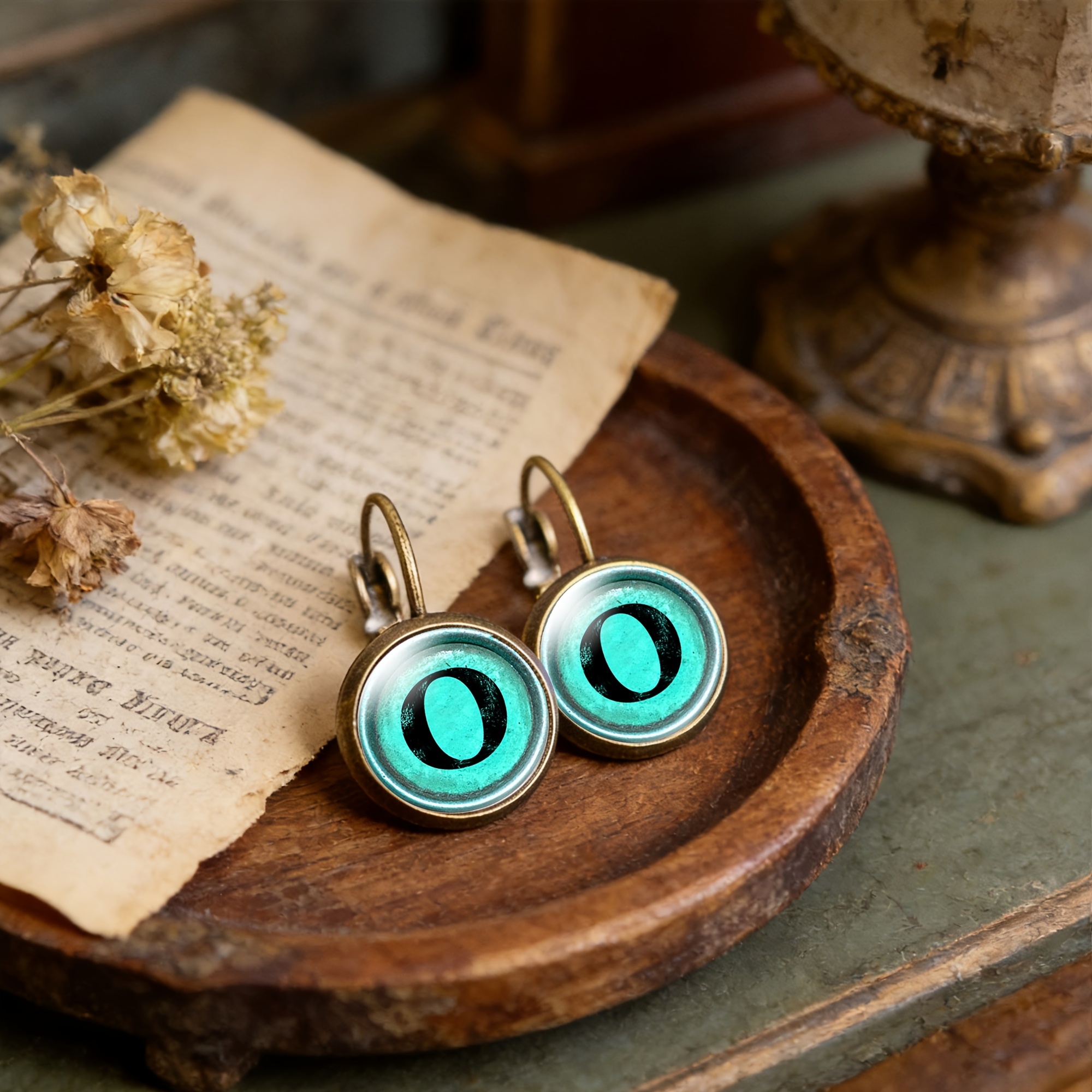 2pc Cyan Round Classical Earrings Set with Metal Texture