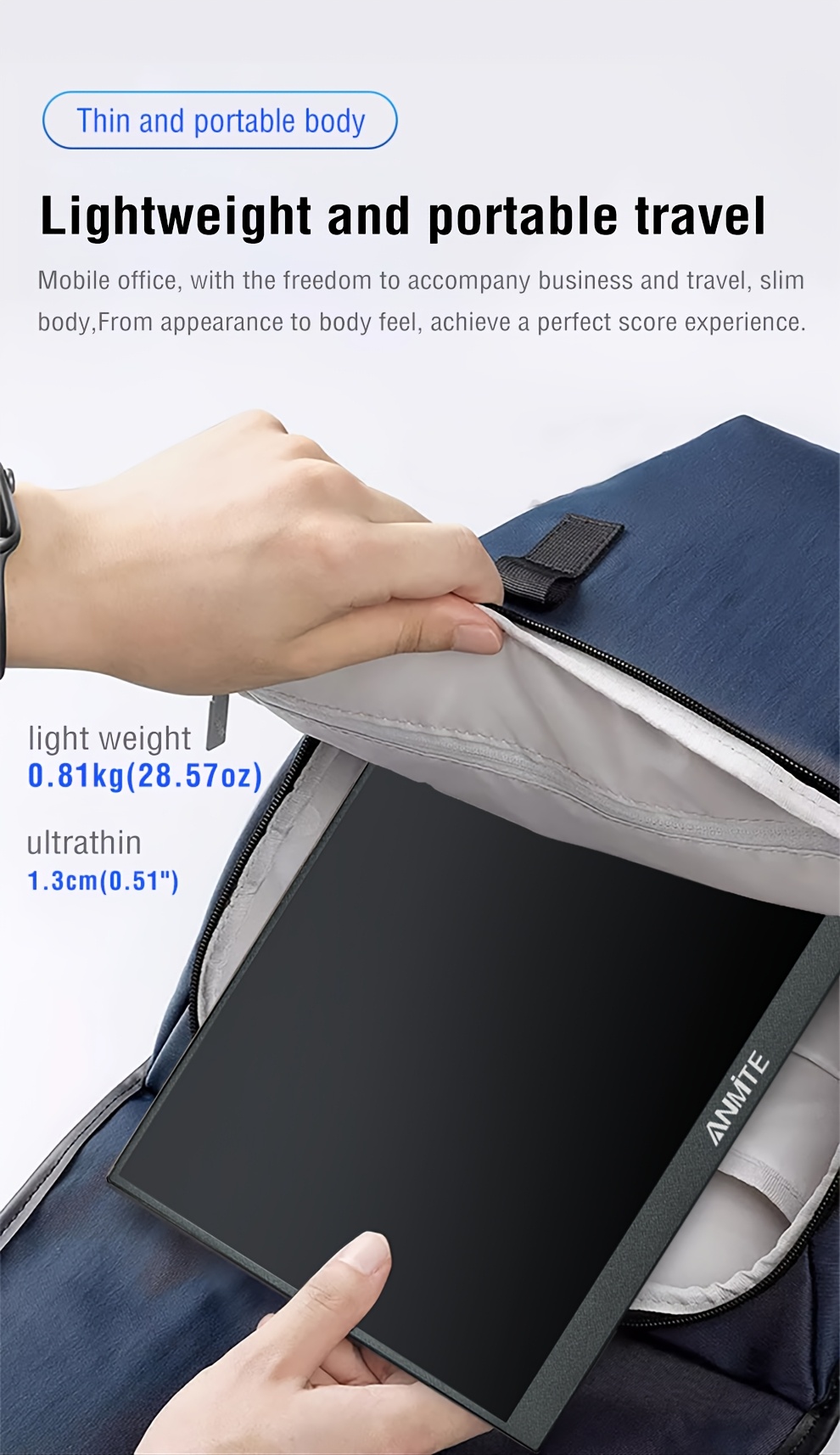 Monitor Portátil Anmite de 16 Pulgadas con Luz Azul Baja, 350 Nits, HDR 1200P, Relación 16:10, Ideal para Xbox/Ps5/Switch/Teléfonos Móviles/Computadoras/Laptops para Expansión