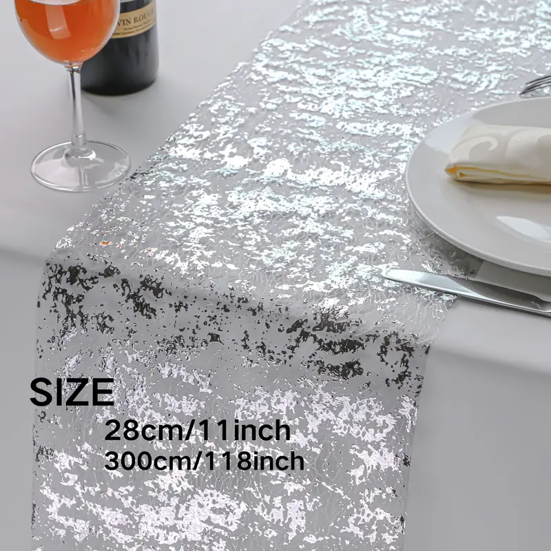 silberner tischläufer pailletten glitzerfolie metall mesh