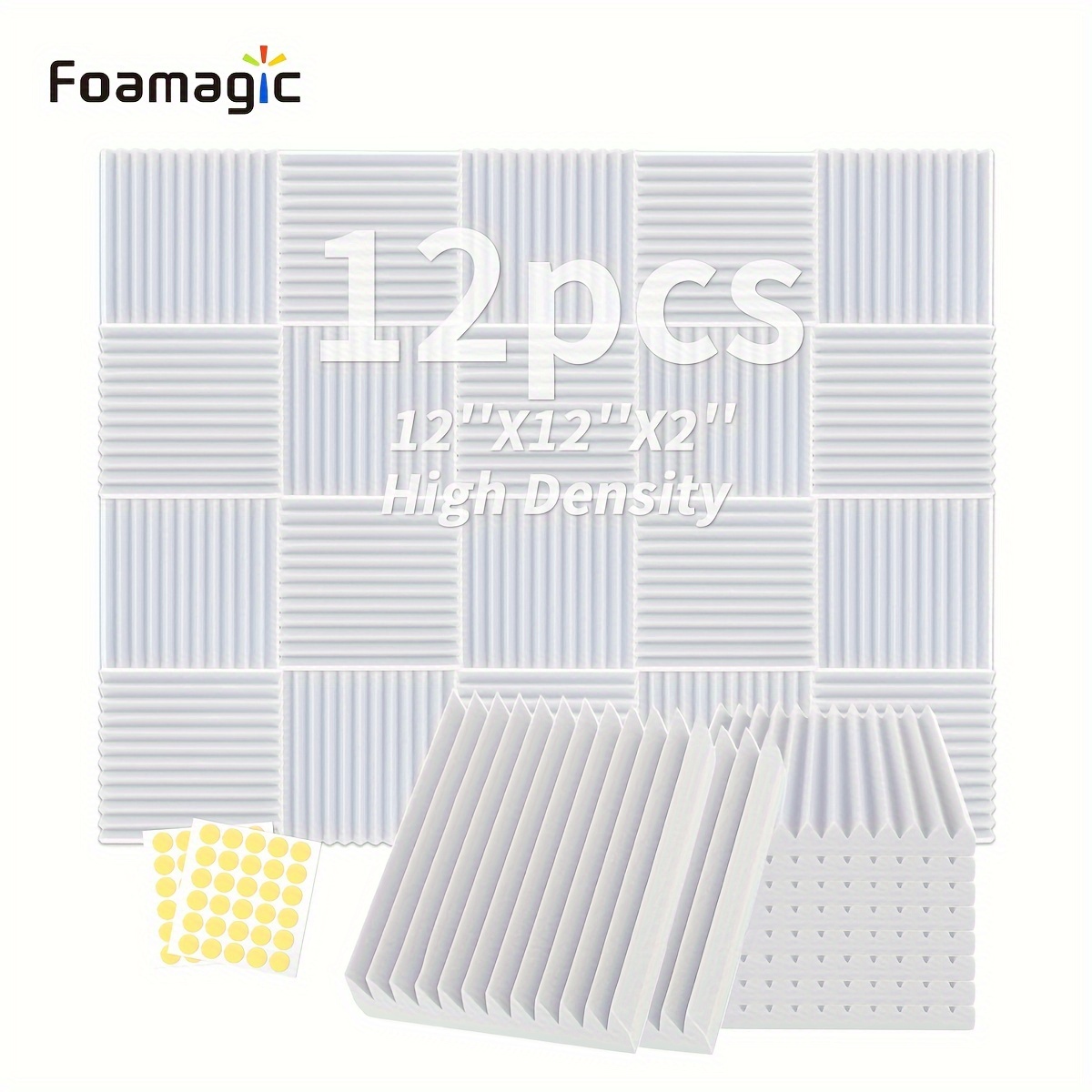 

Foamagic Acoustic Foam Panels - 12/24 Pack, 12x12x2/1 Inch, Fire-resistant Soundproofing Wedges With Double-sided Adhesive, White Foam Material For Studio Recording And Equipment Isolation