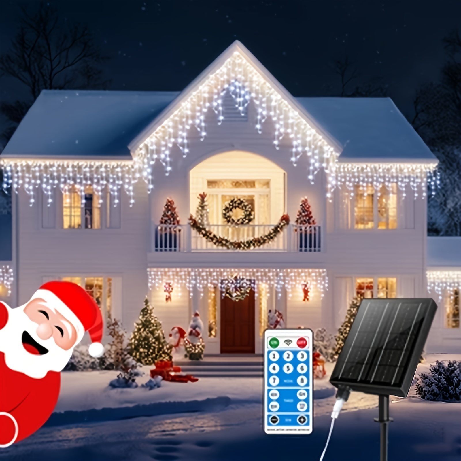 Image of Christmas Outdoor Icicle Lights Christmas Lights 28 5m 2500ma 820led Icicle Lights 8 Timing Remote Control Flash Light String Suitable For Christmas Roof Party Wedding Decoration (white Light)