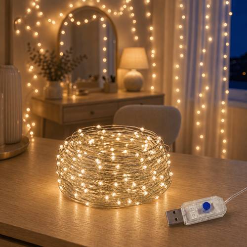 item picture 1pc 10 81ft 100 led usb fairy string lights flexible silver wire mini twinkle lights for indoor outdoor halloween decor christmas party bedroom wedding garden table centerpiece holiday display home decoration and creative diy crafts use