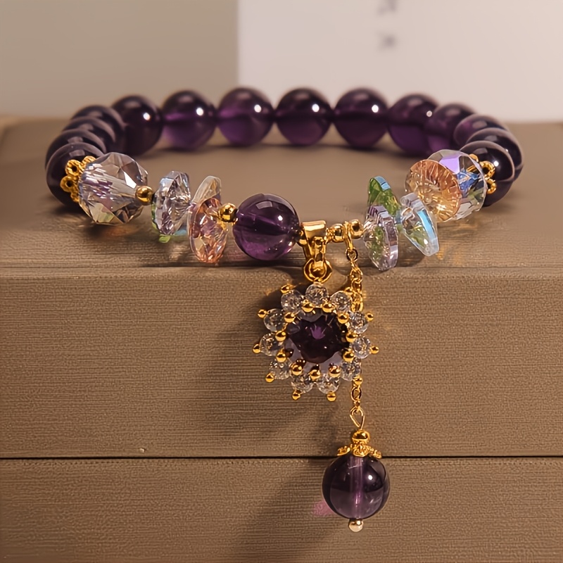 4pcs Bohemian Style Amethyst Beaded Bracelet Set with Dangling Charms