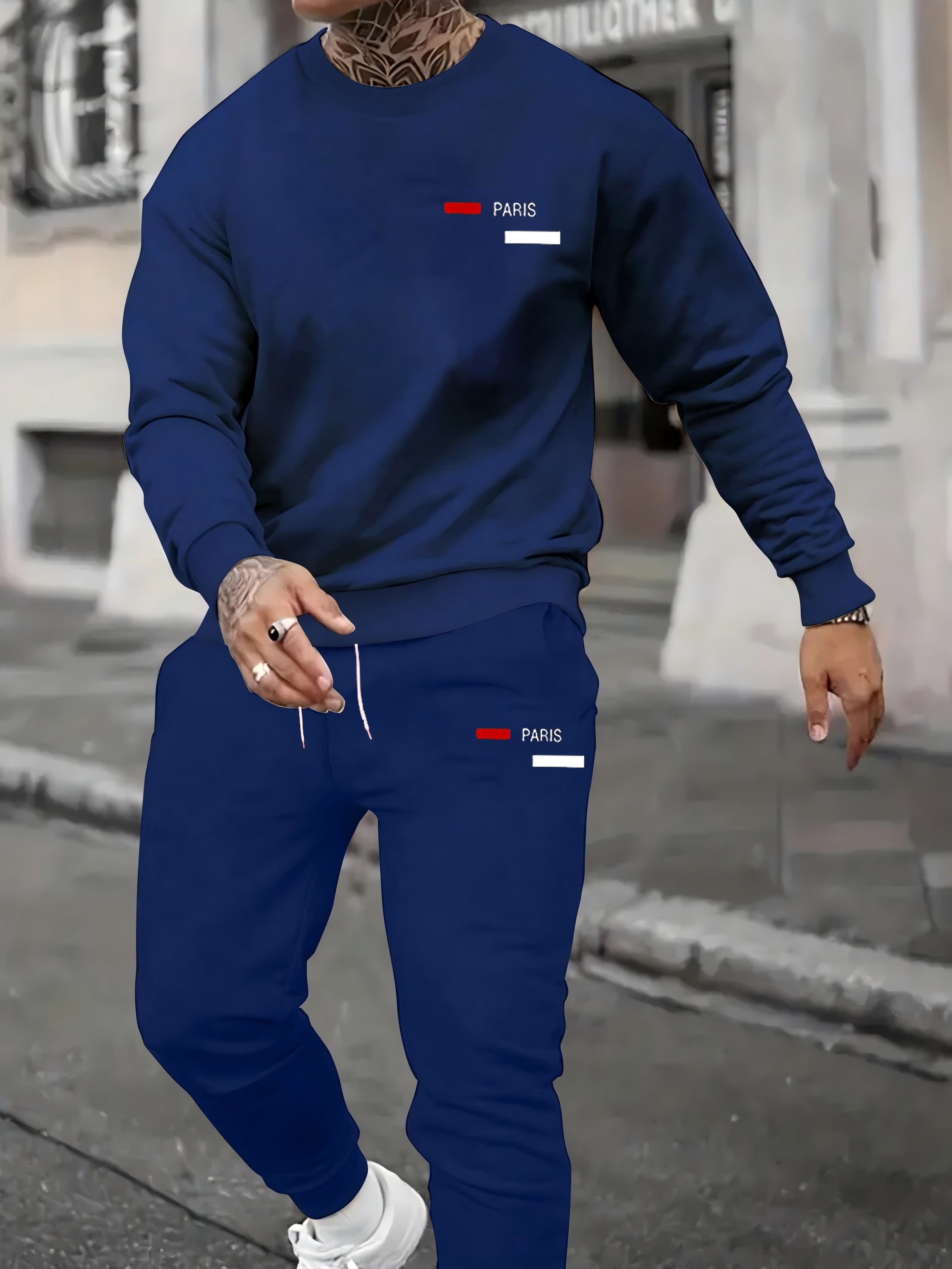 mens clothing store round neck long sleeve top and drawstring sports pants 2pcs set comfortable autumn running sports Product details 0