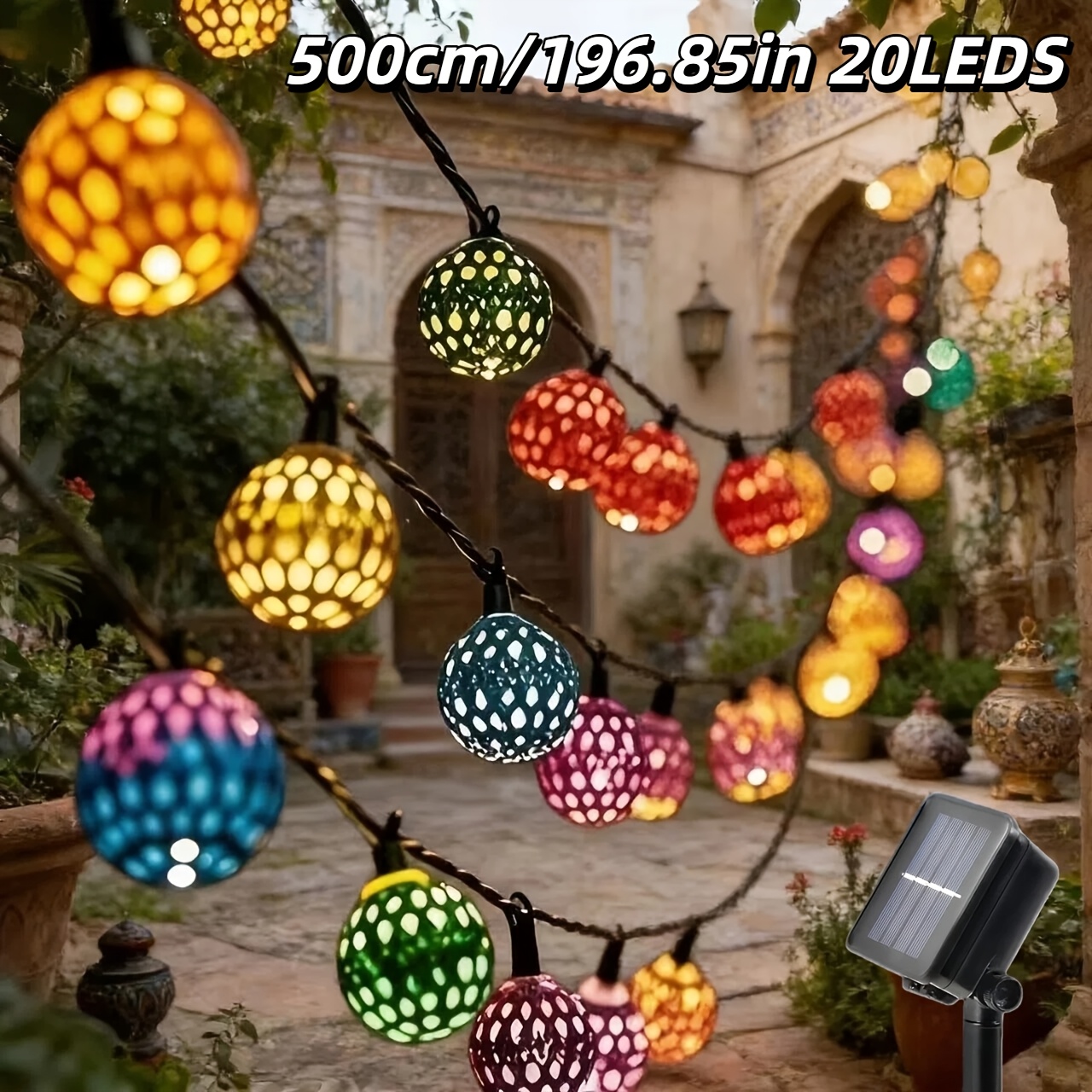 solar powered moroccan ball string lamp with 8 lighting   spherical led fairy light room decoration bedroom garden porch terrace wedding party thanksgiving new year hanging decor