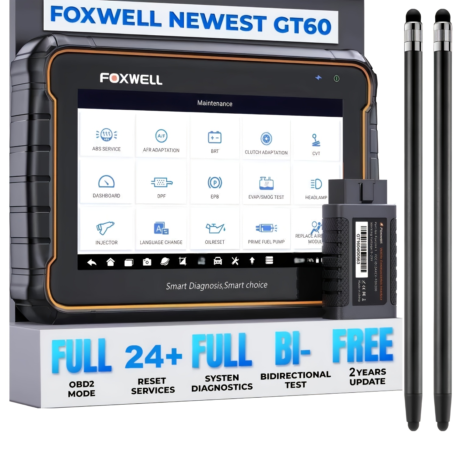 TEMU FOXWELL Scanner Bidirectionnel pour Voiture & 2 Kits de Stylet, Diagnostics Complet du Système avec 24+ Réinitialisations (Huile, EPB, Batterie,