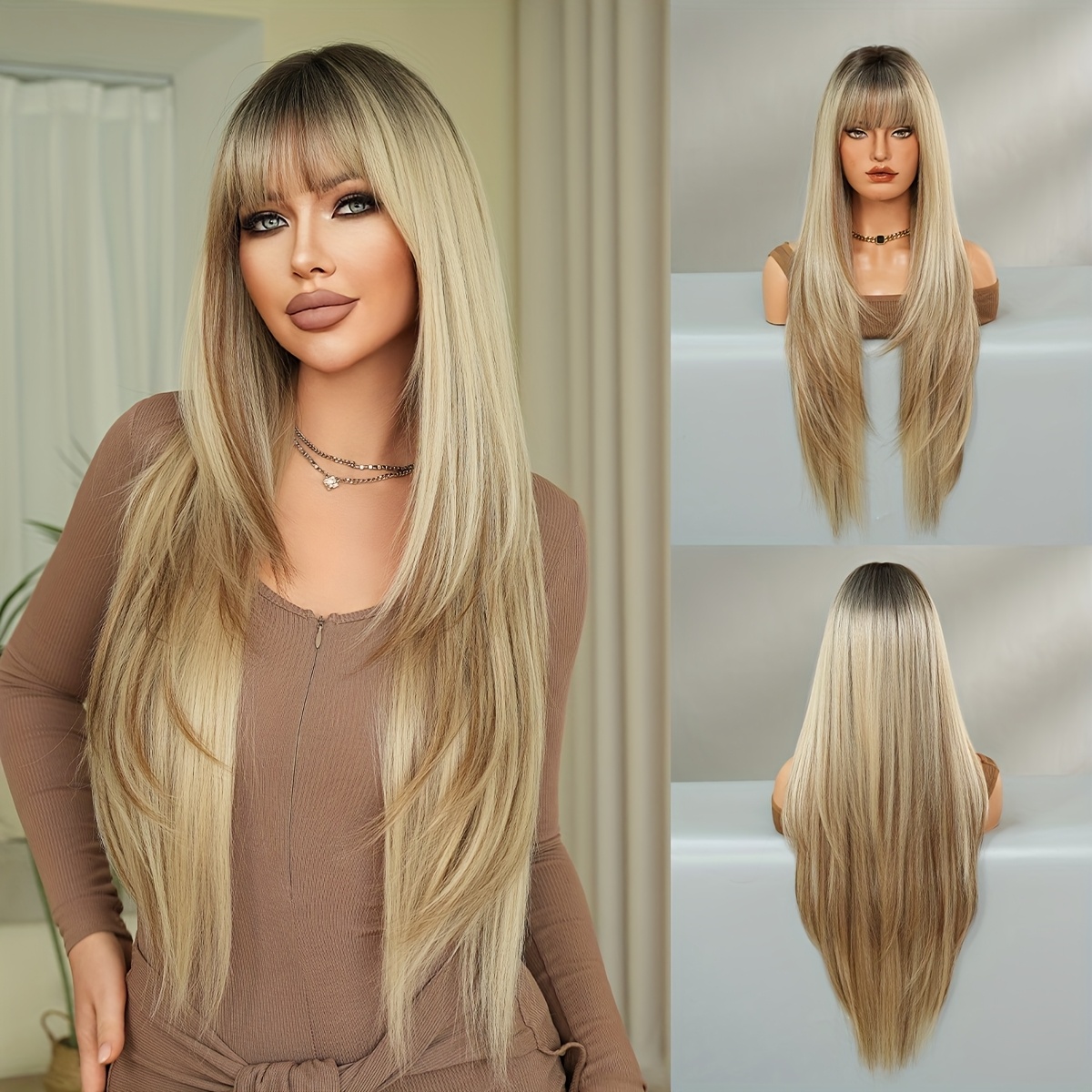 Long Straight Heat Resistant Synthetic Wig Dark