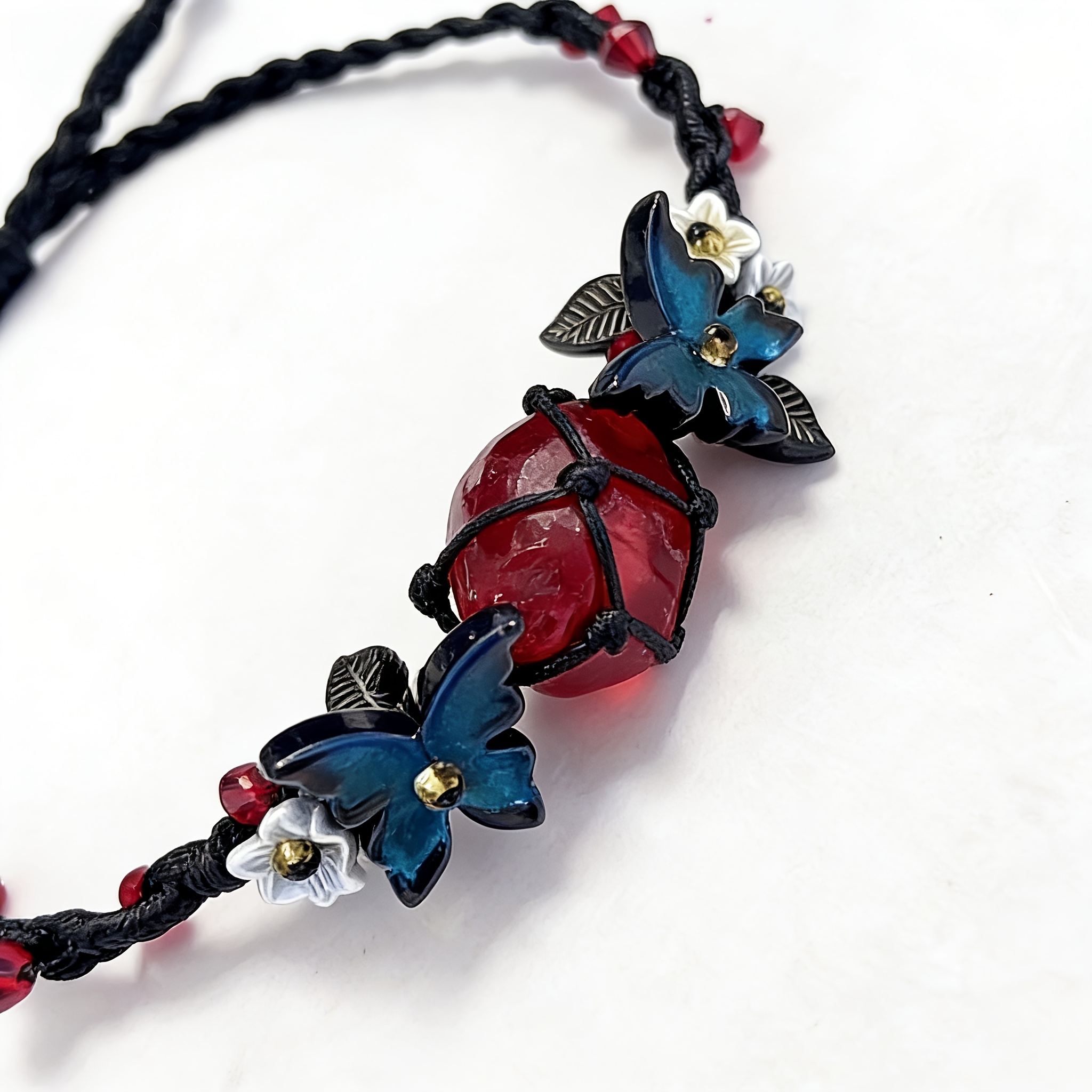 Bohemian Gothic Style Red Natural Stone Woven Bracelet