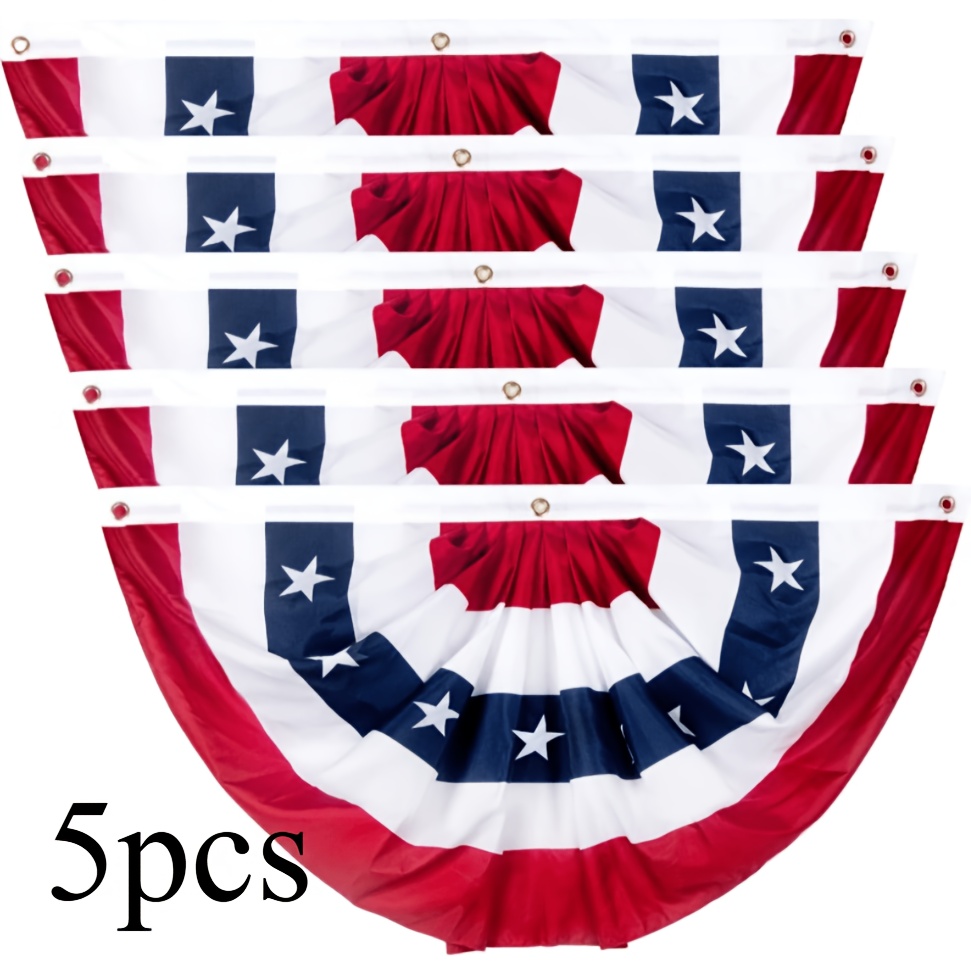 TEMU 5pcs Large Size American Pleated Fan Flag, Usa Patriotic Half Fan Bunting Flag, 5pcs Decorations Flags