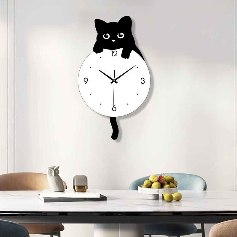 1pc whimsycat acrylic cartoon cat wall clock   irregular shape flat   battery operated 2x aa not included   decor for living room and kitchen details 6
