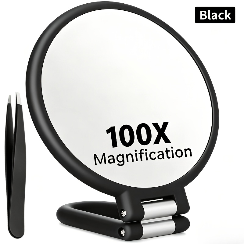 TEMU de maquillage grossissant à main 100x (Super grossissement 1x/100x, lot de 2 : de maquillage grossissant à main HD + Pince à épiler de beauté) -
