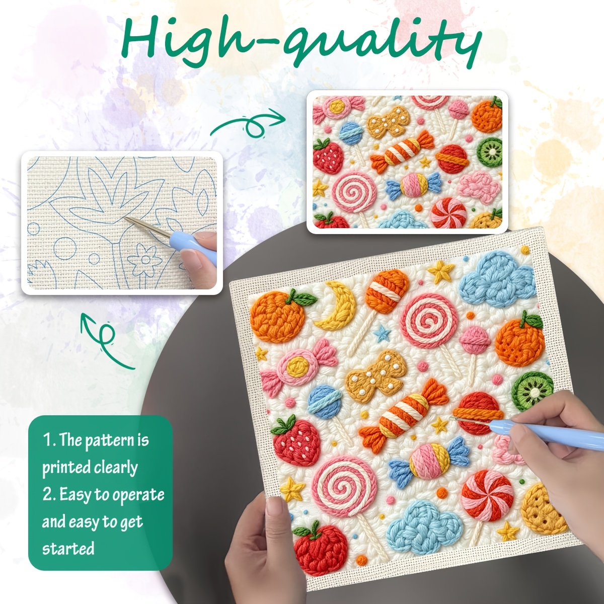 Framed Punch Needle Starter Kit with Delicious Candy Design