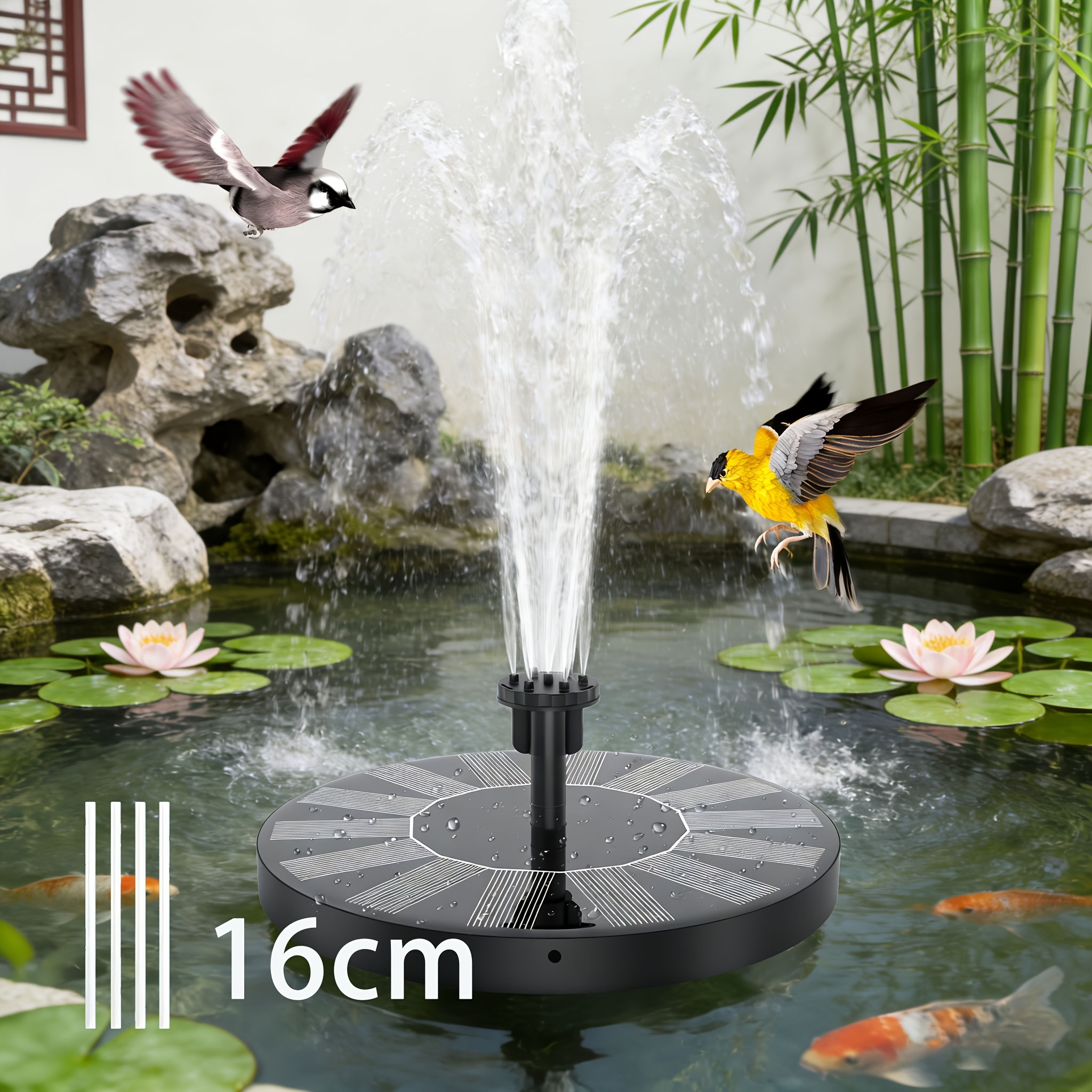 E-shop 1.8/2.8W Verbesserte Solar Springbrunnenpumpe, Wasserpumpe für Vogeltränke, 6 Düsen & 4 Verlängerungsrohre, IPX8 Schwimmender Springbrunnen für