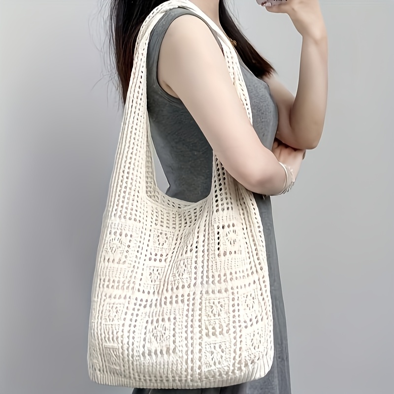 TEMU Nouveau sac , sac fourre-tout à épaule tricoté facilement, sac de courses rétro de grande