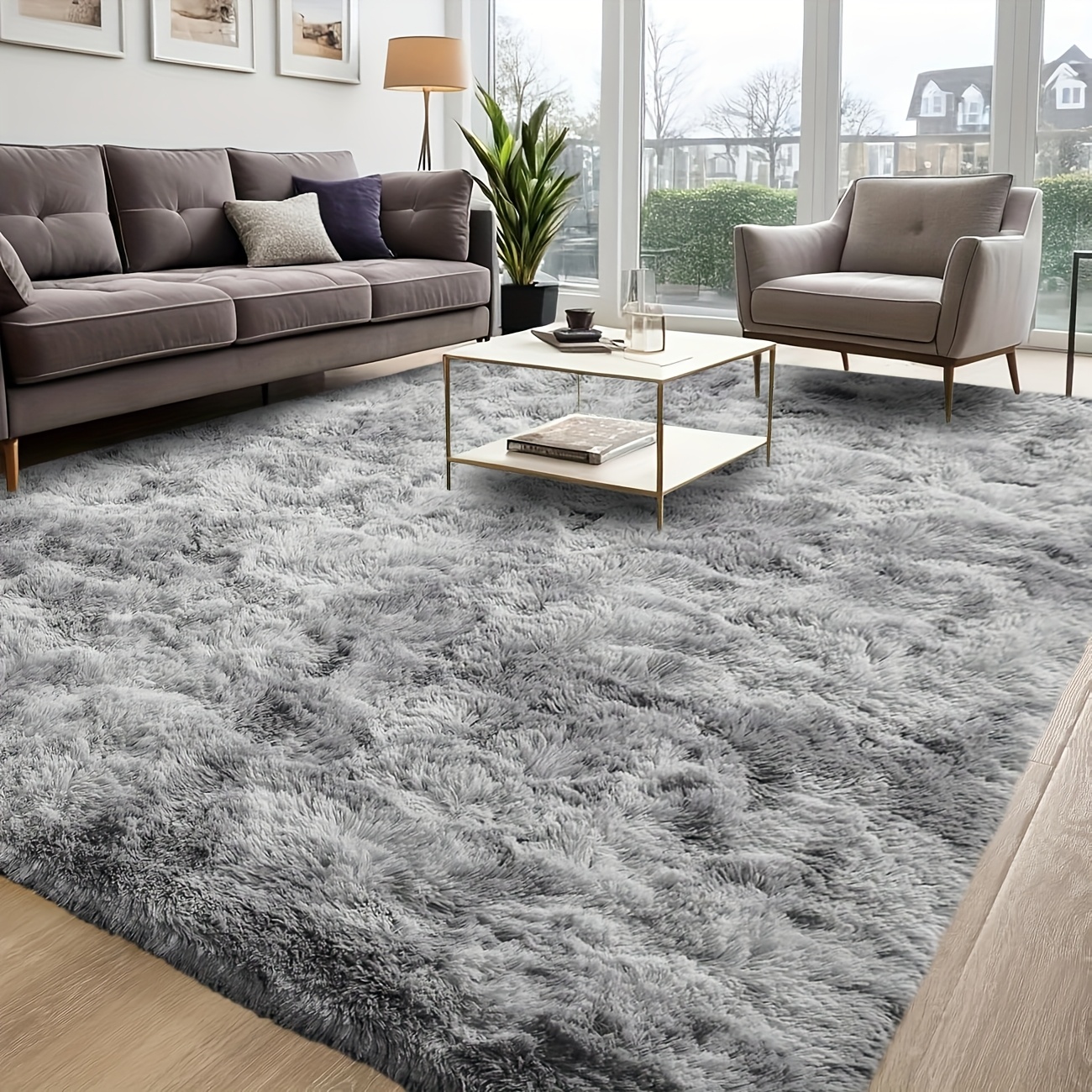 1pc luxurious rectangular shaggy plush carpet rug soft