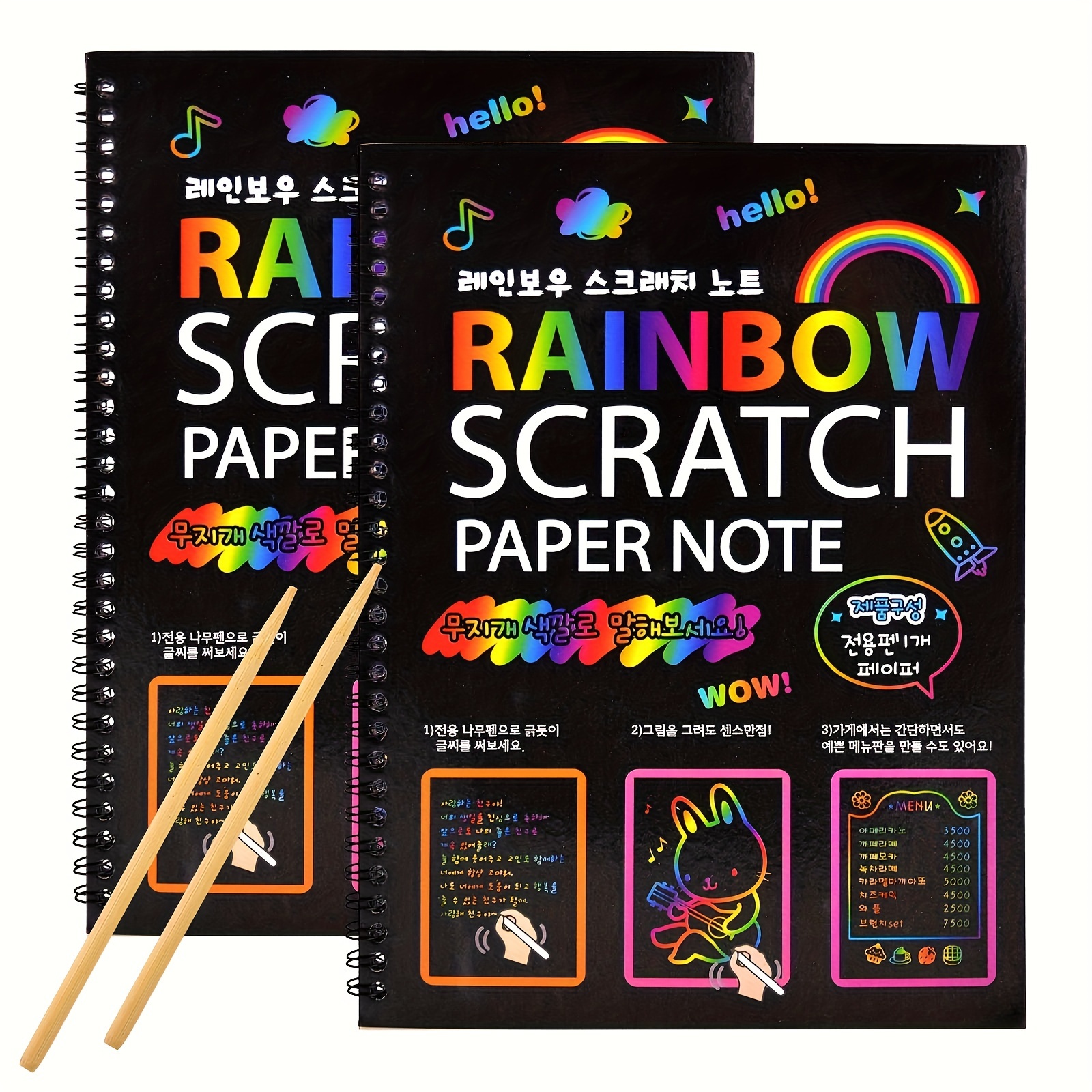 

Rainbow Magic Scratch Art Set - 2 Books With Black Paper, Neon Colors & Wooden Styluses For Creative Diy Crafts And Note Taking