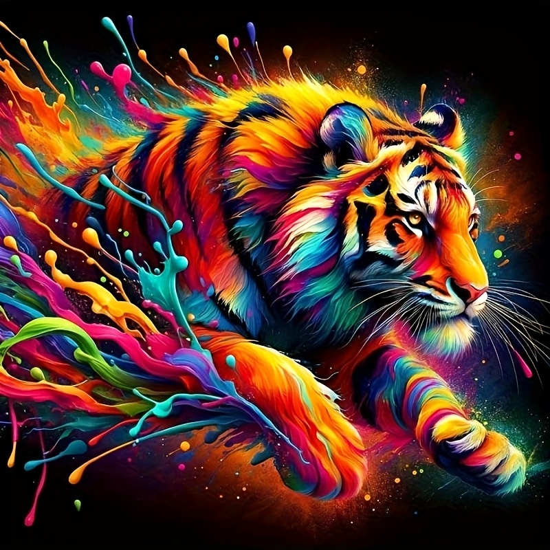 TEMU Peinture diamantée conçue 20,20 pouces, Tigre coloré, Kit de peinture décorative diamant art à faire soi-même, à percer par numéro, fait main