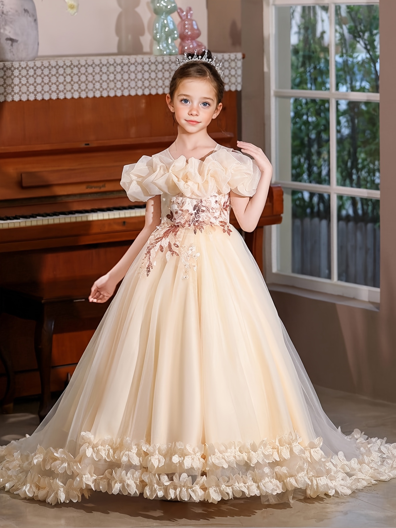 Girls' Tuxedo Dress, High-End Dress, Mesh Dress for Important Occasions,  Piano Performance Dress, Fashionable And Elegant Dress for Girls