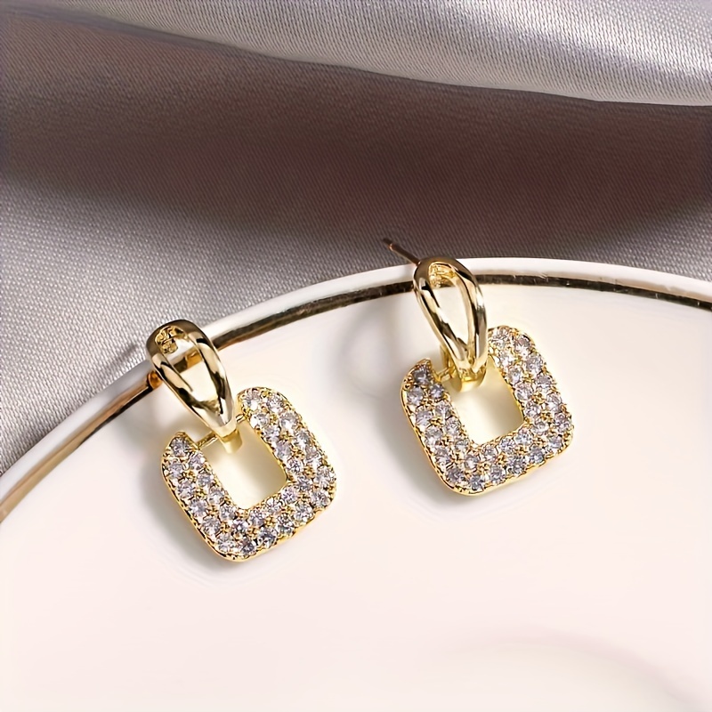 Vintage Geometric Square Stud Earrings with Rhinestones