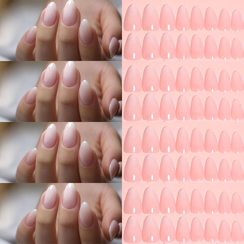 E-shop 72 Stück Kurze Mandel Nude bis Weiß Kontur Aufdrück-Nägel - Natürliches Farbverlauf Falsche Nagel Set für Frauen, Französischer Nagelstil,