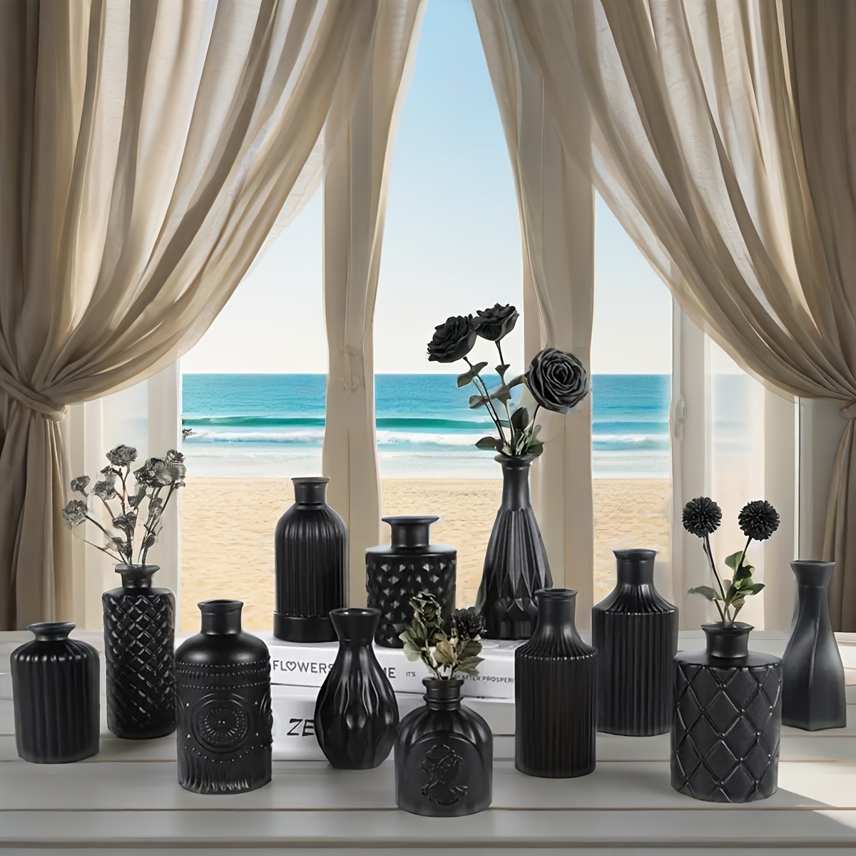 Image of 12pcs Bohemian Glass Vases With Striped Pattern - Mini Cylindrical Clear Centerpieces For Floral Arrangements, Rustic Wedding & Home Table Decor, Vintage Home Décor, Vases Home Decor