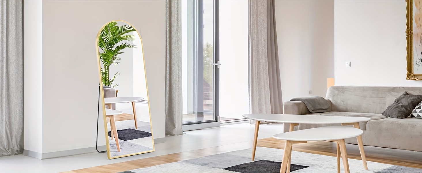 Arched Full Length Mirror with Free Standing & Leaning/Hanging Mount - Tall Vertical Oval Arch Design, Full-Body Mirror Suitable for Living Room, Bedroom, Cloakroom - Modern Simple Aluminum Frame Vertical Mirror