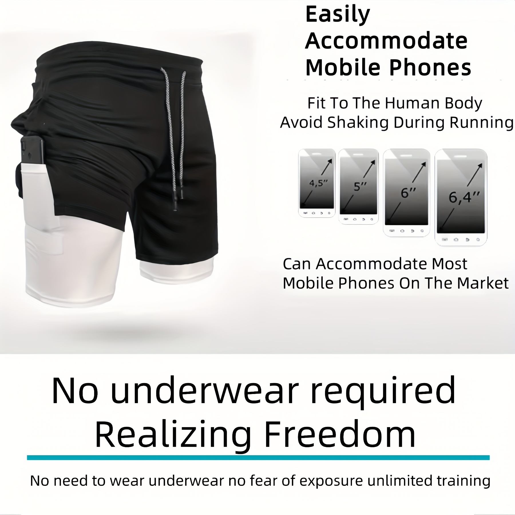 calções de fitness respiráveis de 2 camadas para homem - secagem rápida, amigáveis com a pele, cintura com  , calções de treino desportivo de verão com bolso com estampa de  , confortáveis para correr e ginásio, calções de ginásio | calções com estampa de   | tecido de secagem rápida detalhes 2