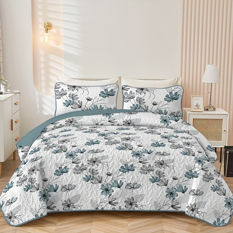 

Breathable Polyester 3-piece Quilt Set - Lightweight, Easy Care Woven Bedspread And Coverlet With 2 Pillowcases, All-season Floral Pattern Bedroom Decor Set (queen/king)