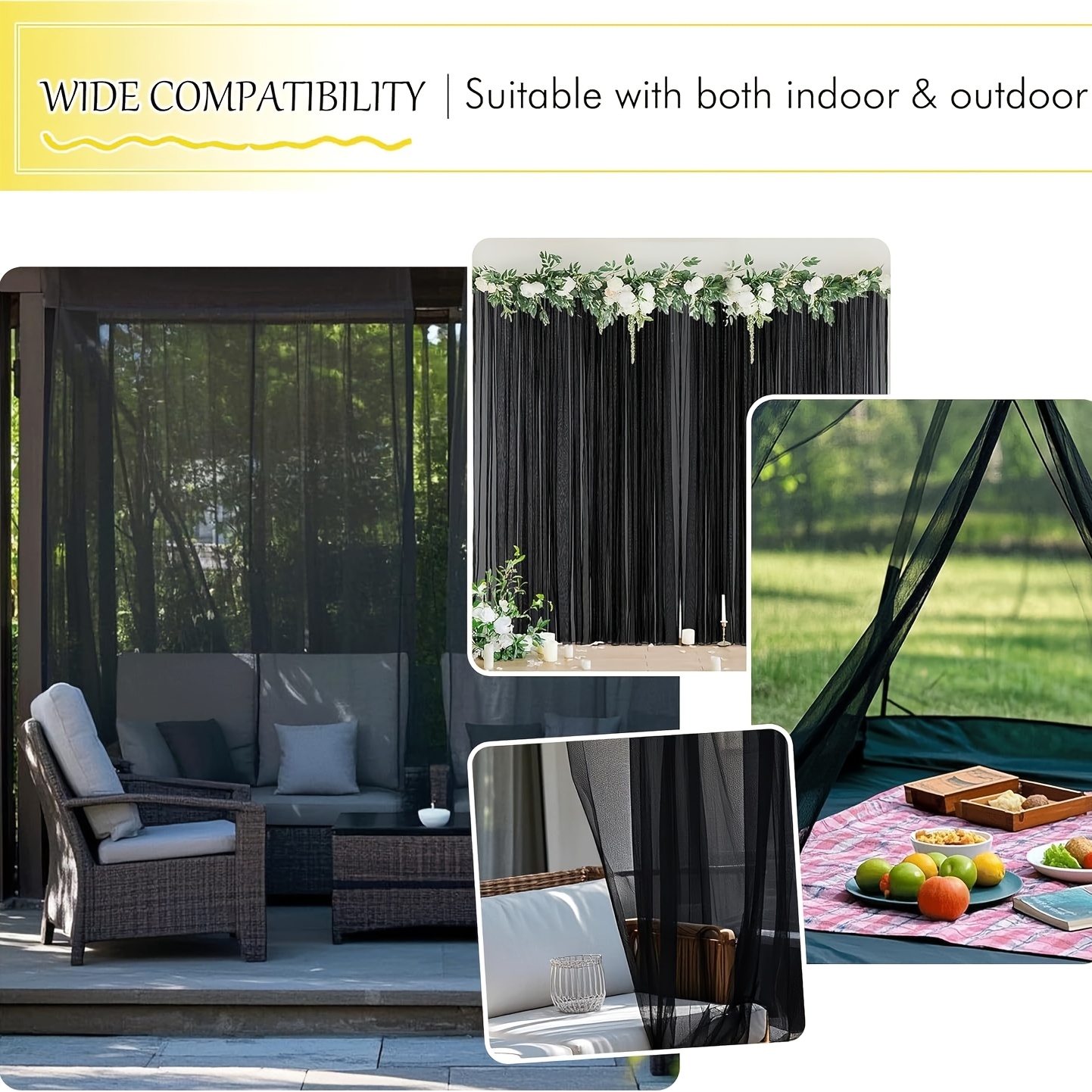 Single-piece Outdoor Transparent Knitted Polyester Mosquito Net with Rod Pocket — Breathable Anti-mosquito Mesh, Suitable for Gazebos, Terraces, Gardens, and Pavilions — Design and Installation