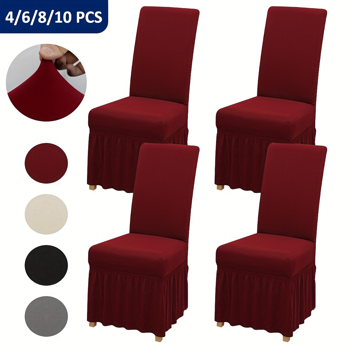 solid color ribbon skirt elastic chair covers   in 4 6 8 10pcs multiple colors   from suitable for home decoration in dining and living rooms   chairs not included