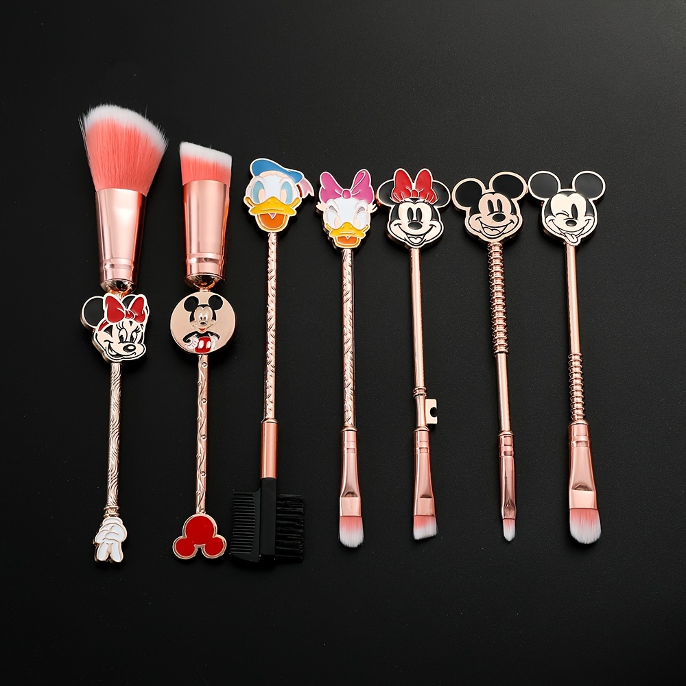 

7pcs/set Disney Mickey Mouse Makeup Brushes, Cartoon Characters Daisy Donald Duck Professional Beauty Cosmetic Tools With Bag, Adorable Sweet Creative Gift For Women Girls