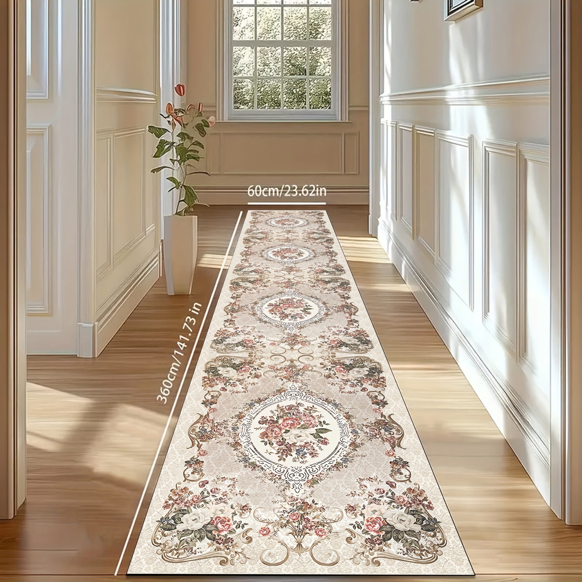 TEMU 1pc Of Light European-style Runner Rug, Suitable For , Non-slip Bedside Mats, Machine-washable Long Kitchen Mats With For Rubber\ Backing, Ideal