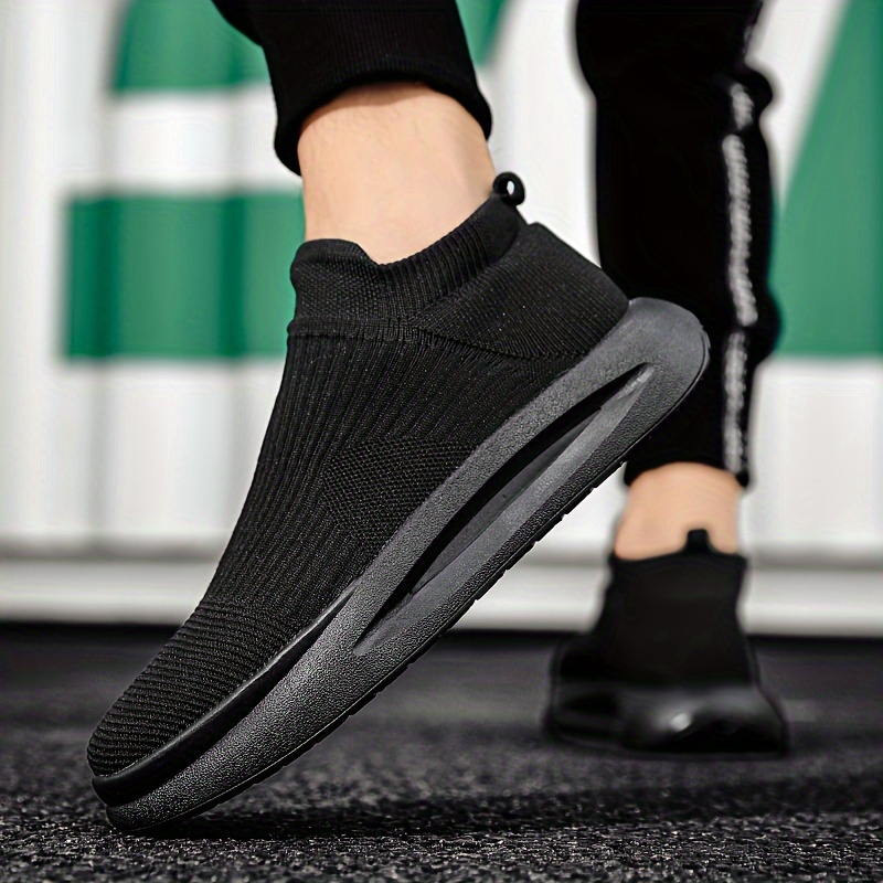 mens casual solid color slip on woven shoes breathable shock