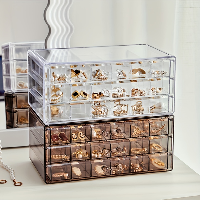 

sleek Acrylic" Elegant 3-layer Jewelry Organizer With Drawers - Large Capacity Acrylic Storage For Rings, Earrings, Necklaces