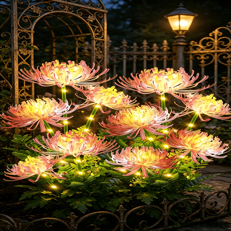 TEMU 4pcs Solar-powered Equinox Flower Ground Plug Garden Lights, Ip44 Outdoor Led Artificial Flower Lawn Lamps, Solar Auto Courtyard Landscape