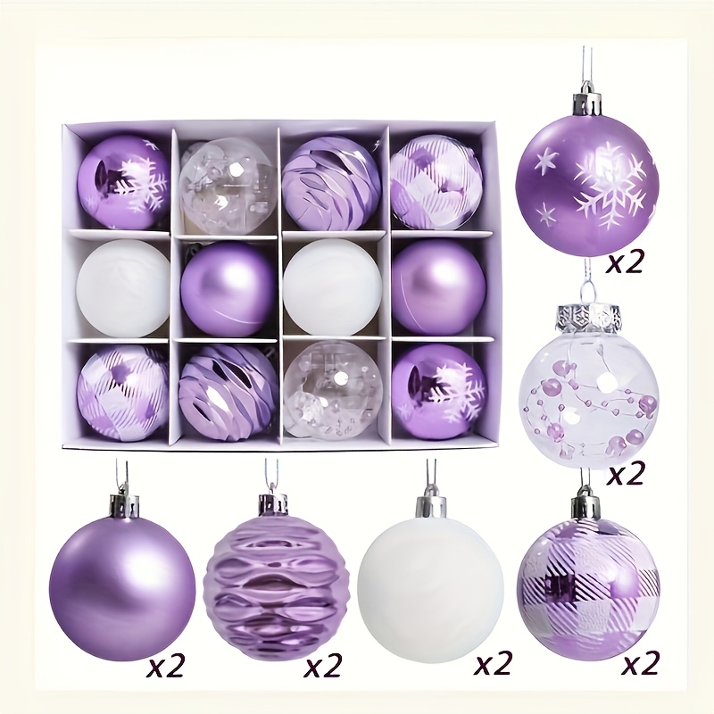 TEMU Christmas Ball Ornaments, 6cm, 12pcs In A Gift Box, Perfect For Gifts And Party Decorations, Featuring Purple, White, And Pink Colors For Window