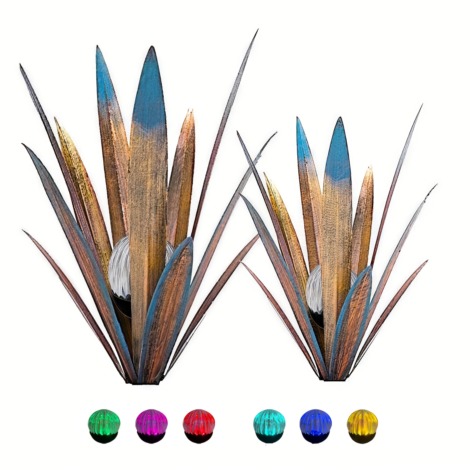 TEMU 2pcs Metal Agave Solar Outdoor Lights - Solar Lights Feature Automatic , Outdoor Garden, Lawn, And Courtyard Statue Decoration, Great Gift For