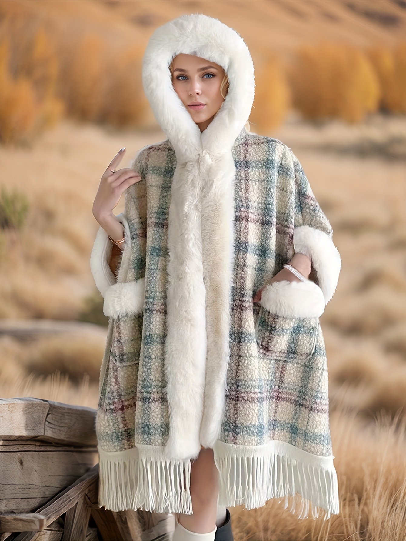 elegant plus size women's black cloak coat chic polyester Temu