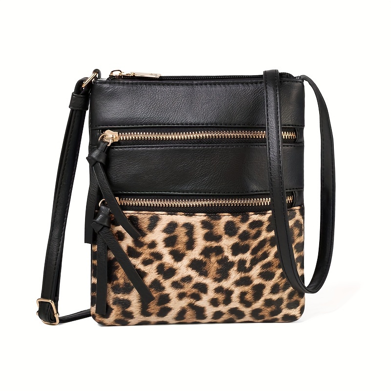 

Casual Leopard Print Crossbody Bag For Women, Dual Zip Pu Leather Messenger Shoulder Bag, Smartphone Pouch With Polyester Lining And Painted Edges - Guangzhou Crafted