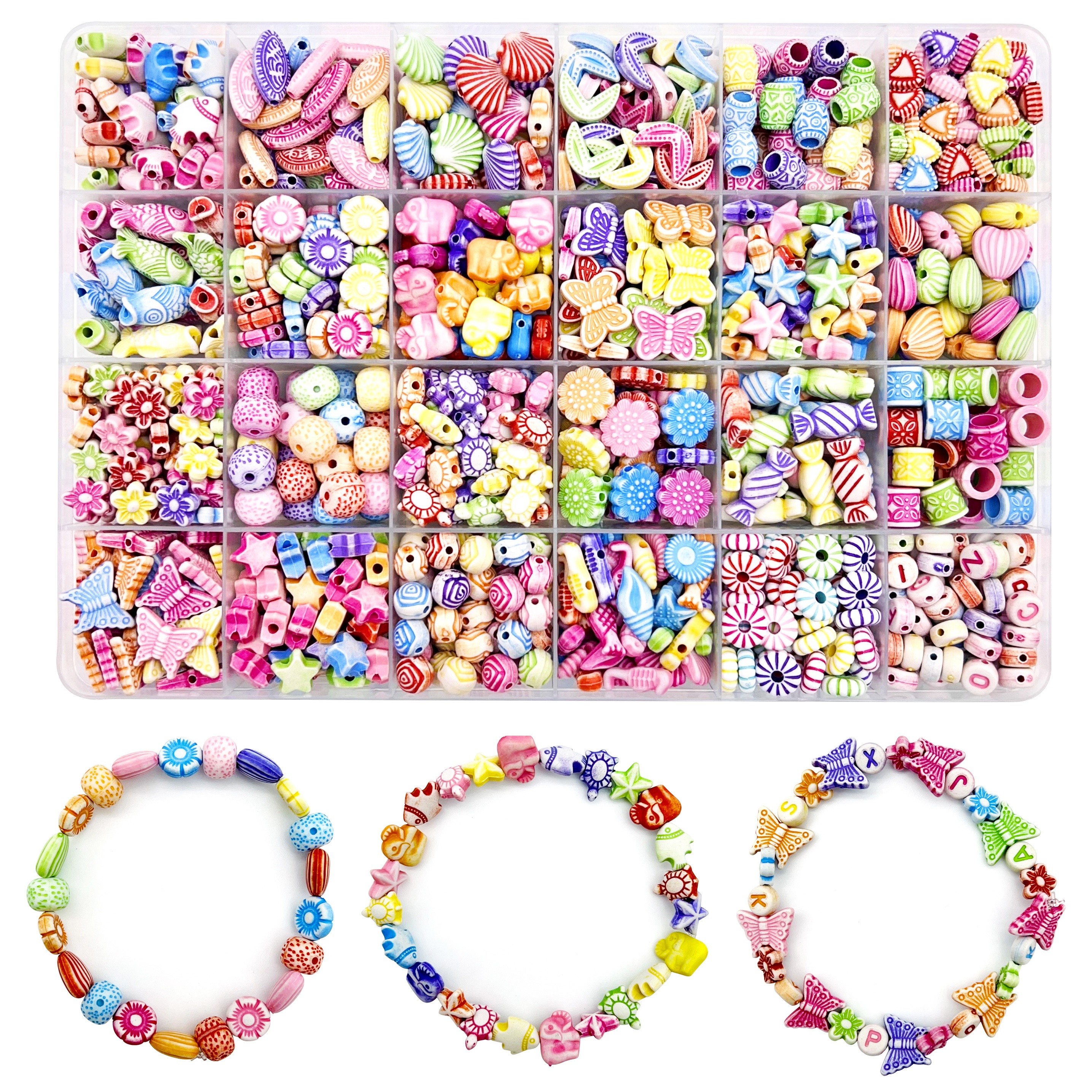 

24-compartment Box Of Ocean World Themed Colorful Acrylic Beads - Assorted Fun Shapes Including Butterflies, Stars, Hearts, And Flowers For Diy Bracelets, Necklaces, And Jewelry Crafts