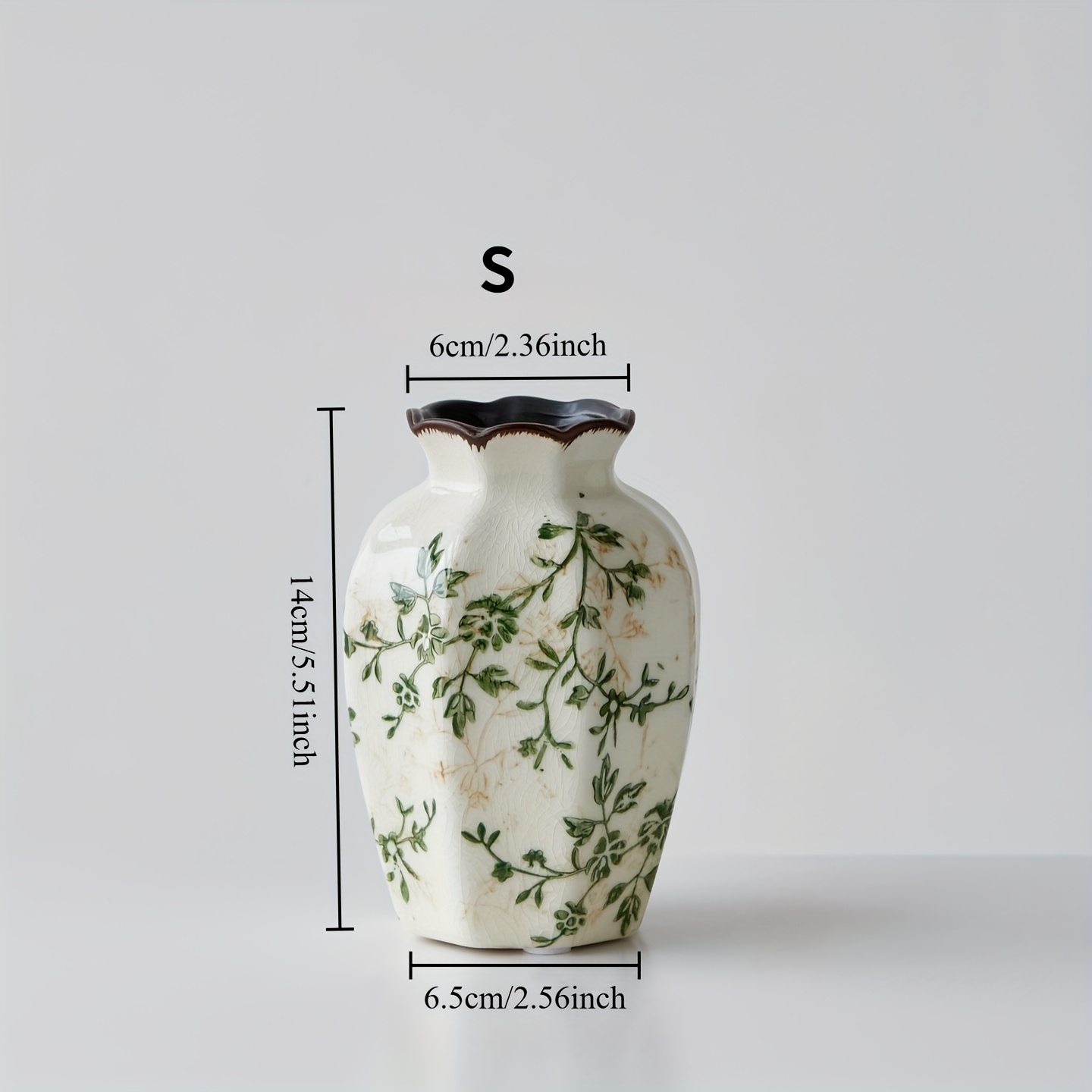 TEMU Green And Beige Vintage Vase, Chinoiserie Floral Vase, Rustic Ceramic Large Vases For Home Decors, Living Room, Bookshelf, Office, Grand Decor,