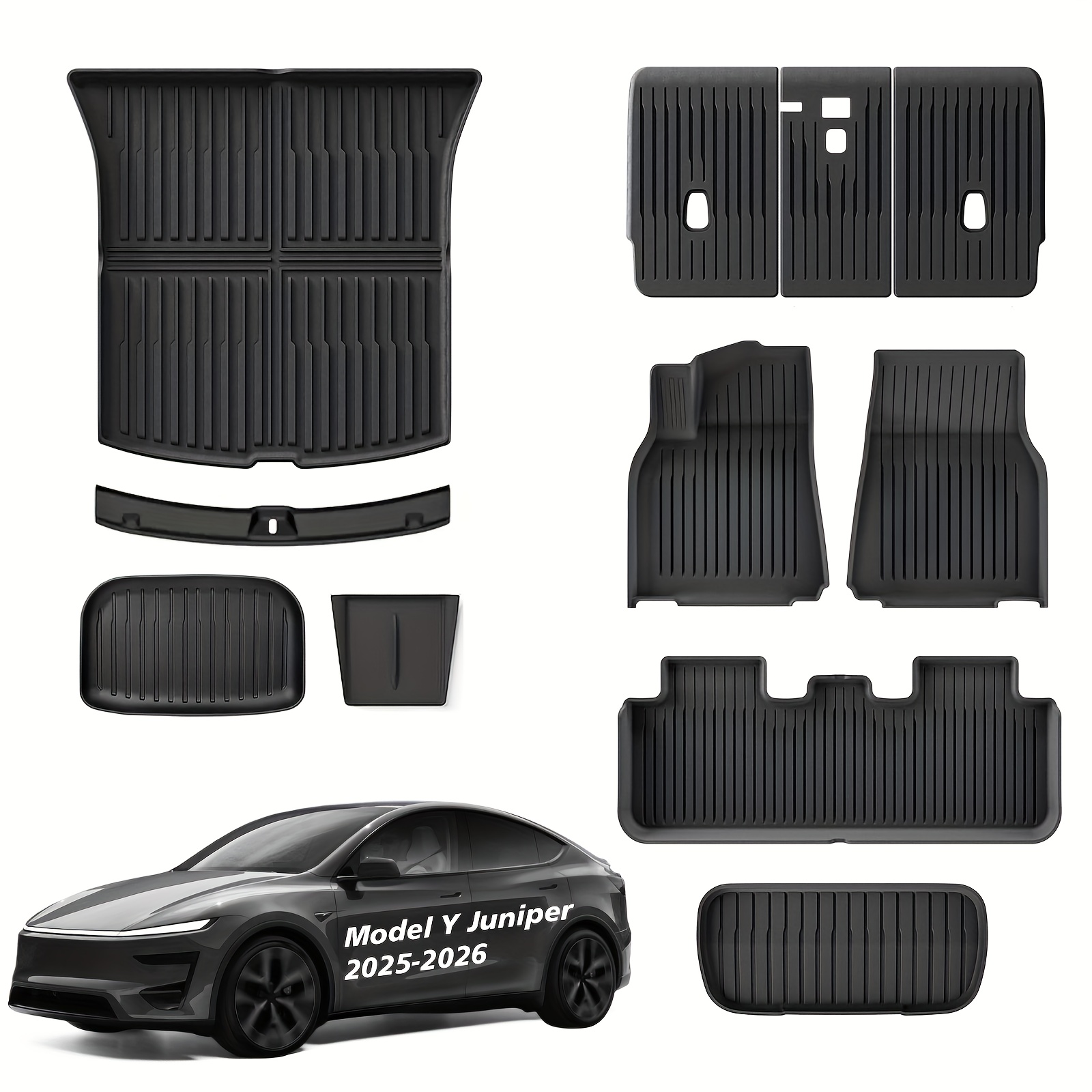 TEMU Tapis de sol FRUKA tout temps pour Tesla Model Y 2025-2026 (5 places uniquement) - Kit intérieur complet 11 pièces avec cache-bagages, tapis de