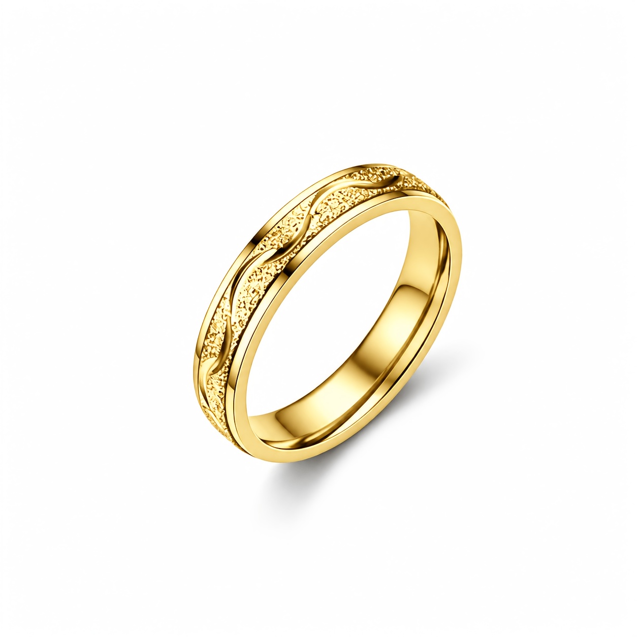 Women's 304 Stainless Steel Slim Band Ring, Engraved Wave Pattern