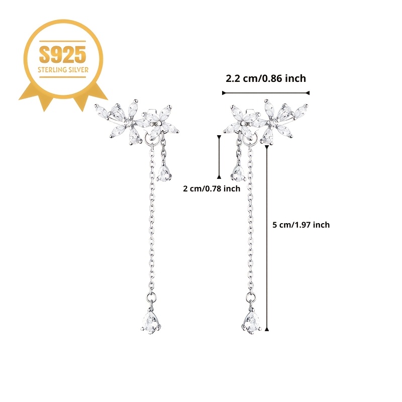 925 Sterling Silver Flower Dangle Earrings, Low Allergy