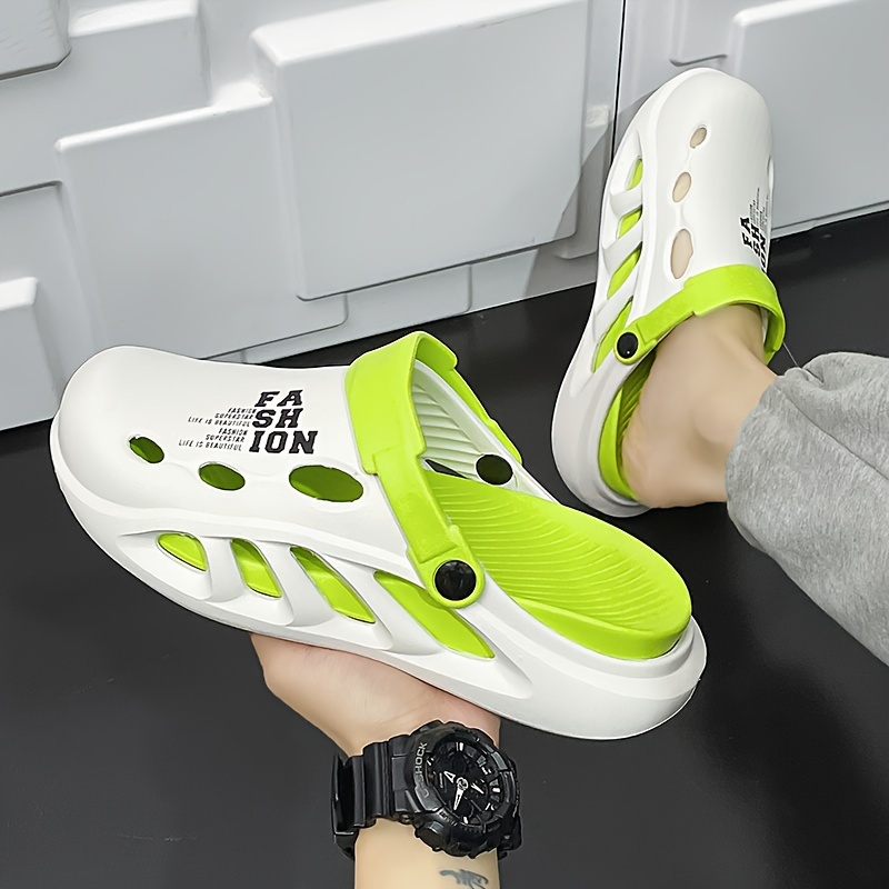 mens trendy street style color block hollow out chunky clogs comfy non slip durable anti odor eva slippers for mens outdoor activities details 19
