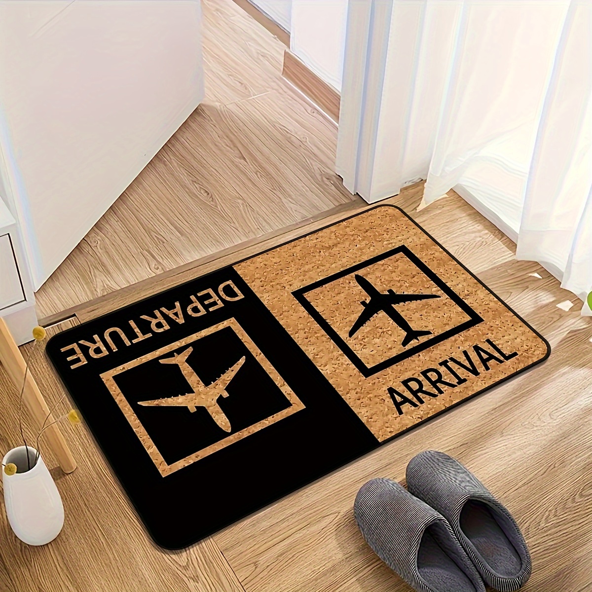 

Jet Arrival & Departure Design Non-slip Washable Bath Rug With Polyester Backing – Absorbent Entryway Doormat Home Decor For Kitchen & Bathroom – Machine Washable Oblong Floor Mat